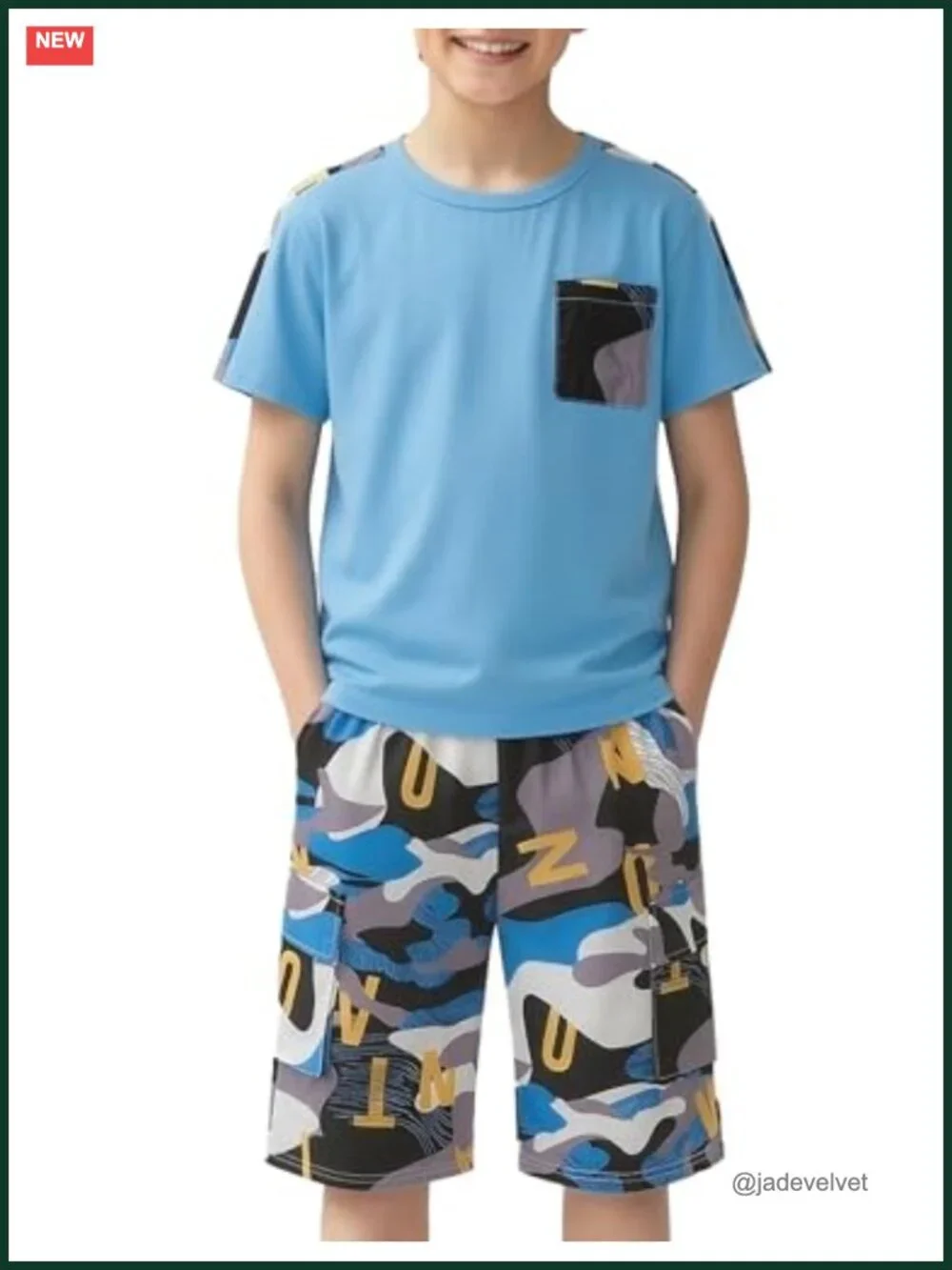 Boys Summer Outfit Set 2 Piece T Shirt and Camo Shorts